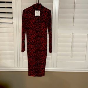 Long sleeve red& black animal print dress